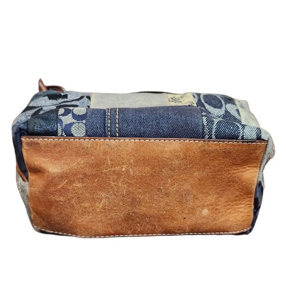 COACH Patchwork Denim Flower Print Accessory Pouch Mini Bag Indigo Canvas RARE - Picture 10 of 16
